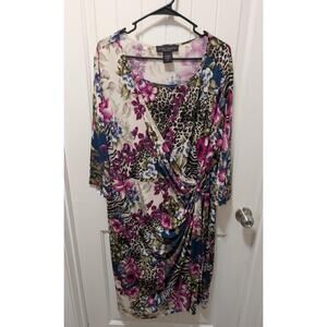 Isabel Haley Leopard Faux Wrap Dress Draped Front Size XL Pink Blue Multicolor
